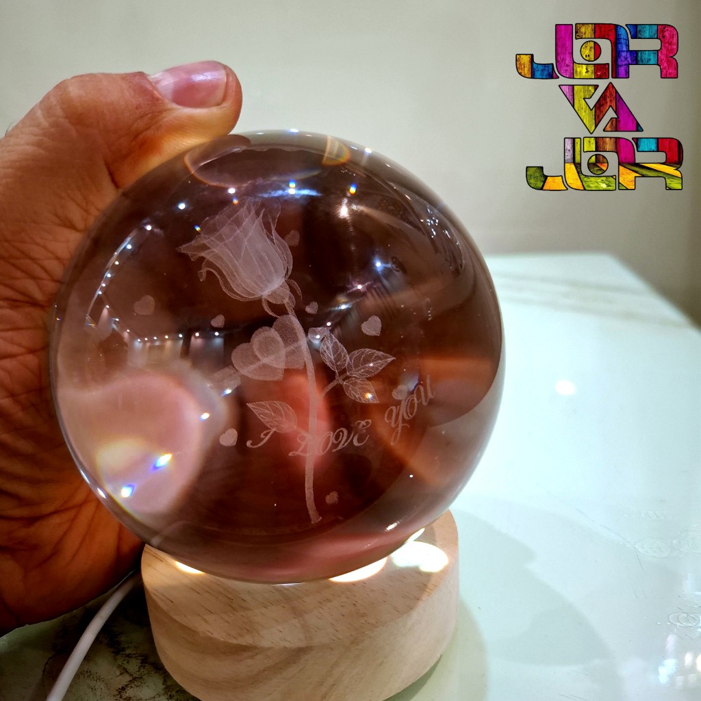 گوی کریستالی سایز 10 پایه چوبی - شب چراغ